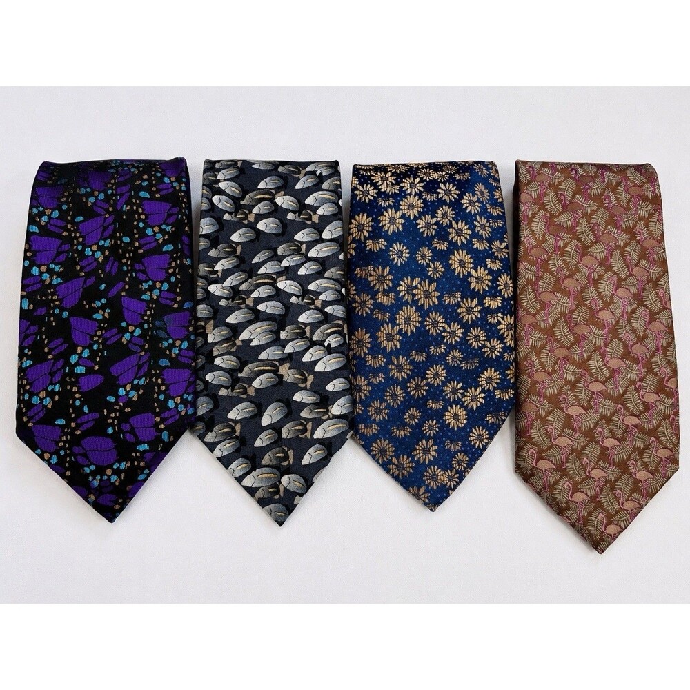 Vintage Nature Conservancy Silk Tie Lot Of 4 Butterfly Flamingo Fish Floral
